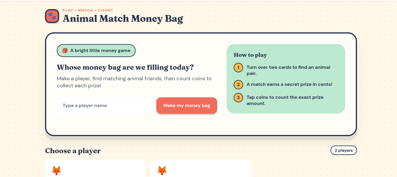 Animal Match Money Bag Preview